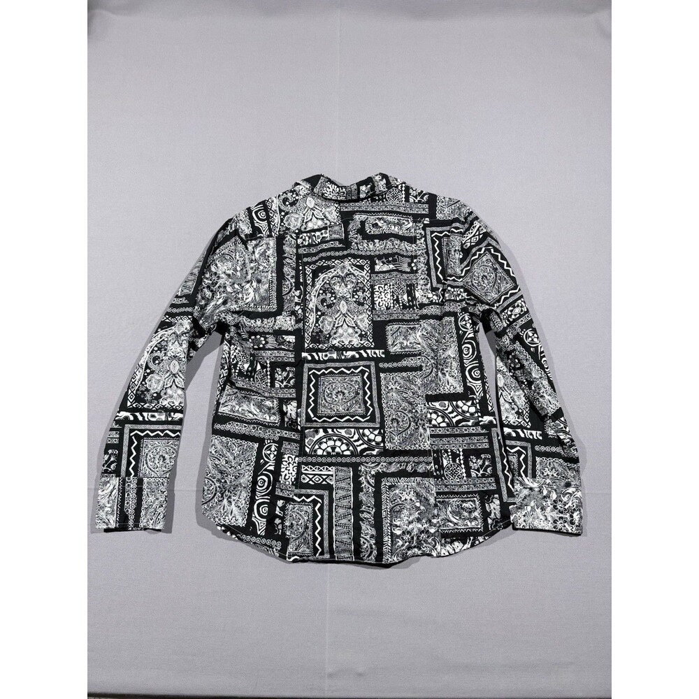 Chicos Womens Black/White Geometric Patchwork Blouse Size 2 - Picture 9 of 9